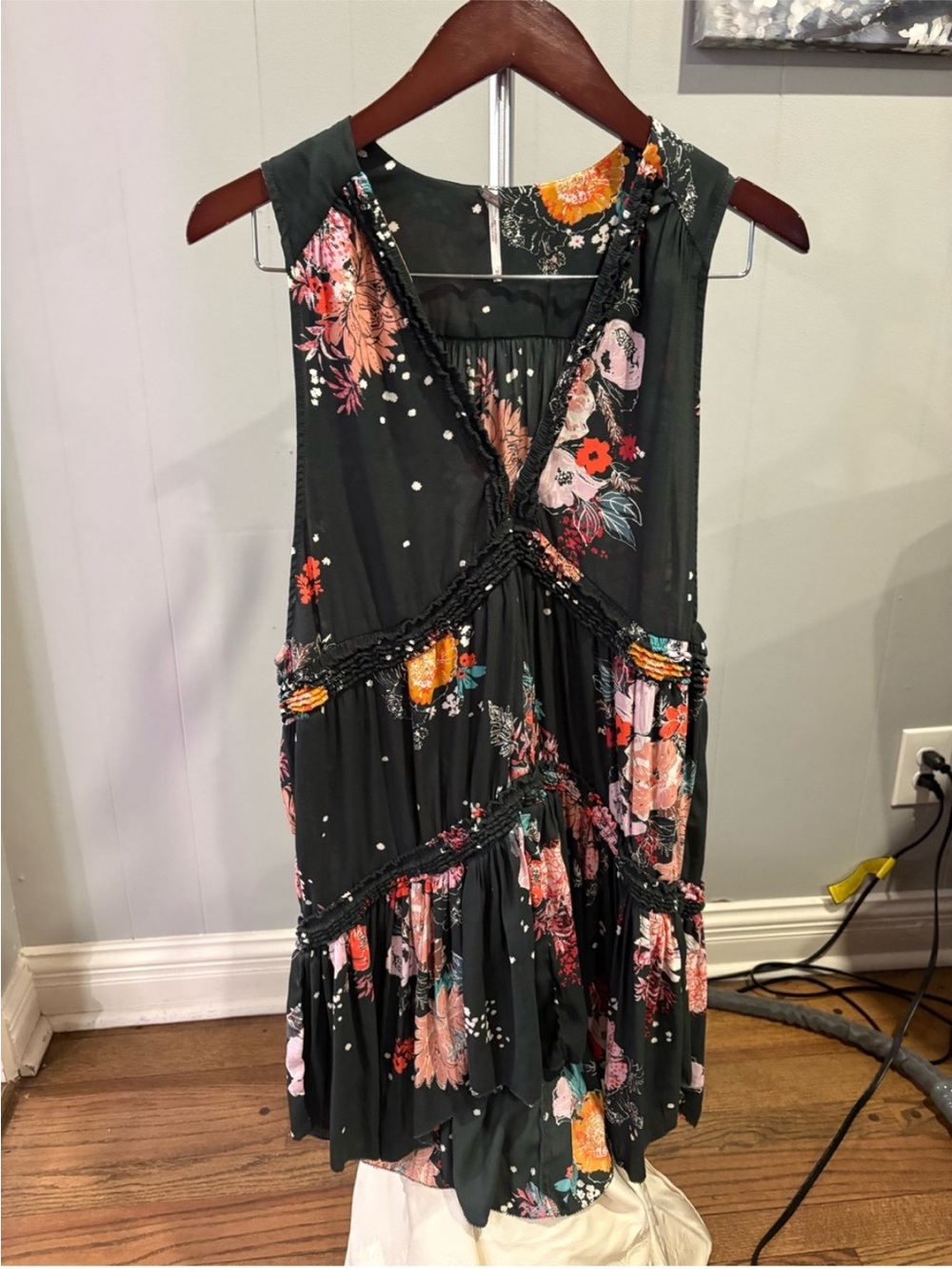 Free People Floral Mini Dress in Black with Pink & Orange Blooms